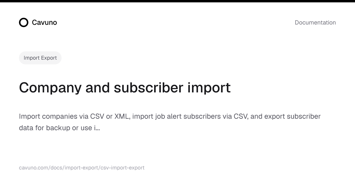Company and subscriber import | Cavuno